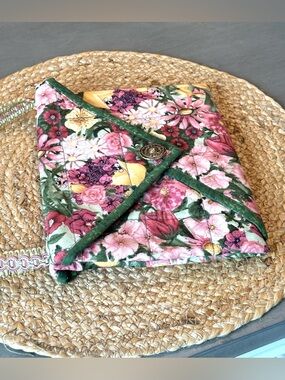 Handcrafted Floral Quilted Envelope Shoulder or Clutch Purse